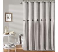Lush Decor Linen Button Shower Curtain, 72" W x 72" L, Gray - Rustic Shower Curtain - Color Block Bath Curtain With Coconut Button Detail- Country & Modern Farmhouse Bathroom Decor