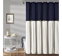 Lush Decor Linen Button Shower Curtain, 72" x 72", Navy & White