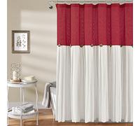 Lush Decor Linen Button Shower Curtain, 72" x 72", Red & White