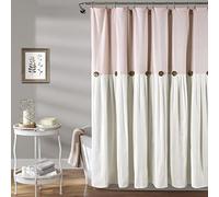 Lush Decor Linen Button Shower Curtain, Cotton Blend, Blush & White, 72" W x 72" L (Pack of 1)