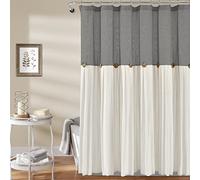 Lush Decor Linen Button Shower Curtain, Cotton Blend, Dark Gray & White, 72" W x 72" L (Pack of 1)