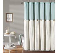 Lush Decor Linen Button Shower Curtain Single 72" W x 84" L Blue & White - Extra Long Shower Curtains - Blue Shower Curtain Fabric - Farmhouse Bathroom Decor