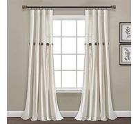 Lush Decor Linen Button Window Curtain Panel, Single, 40" W x 108" L, Off White - Country Curtains - Rustic Decor -Color Block Modern Farmhouse Curtains For Living Room, Bedroom & Dining Room