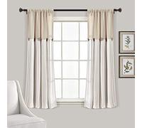 Lush Decor Linen Button Window Curtain Panel, Single, 40" W x 63" L, Linen - Country Curtains - Rustic Decor - Color Block Modern Farmhouse Curtains For Living Room, Bedroom & Dining Room