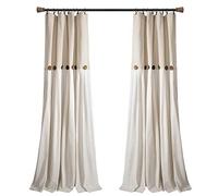 Lush Decor Linen Button Window Curtain Panel, Single, 40" W x 84" L, Linen - Country Curtains - Rustic Decor - Color Block Modern Farmhouse Curtains For Living Room, Bedroom & Dining Room
