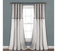 Lush Decor Linen Button Window Curtain Panel, Single, 40" W x 95" L, Gray & White - Country Curtains - Rustic Decor - Color Block Modern Farmhouse Curtains For Living Room, Bedroom & Dining Room
