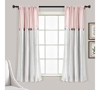 Lush Decor Linen Button Window Curtain Single Panel, Blush & White, 63" L x 40"