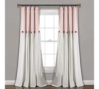 Lush Decor Linen Button Window Curtain Single Panel, Cotton Blend, Blush & Off-White, 40" W x 84" L (Pack of 1)