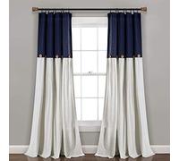 Lush Decor Linen Button Window Curtain Single Panel, Cotton Blend, Navy & Off-White, 40" W x 95" L (Pack of 1)