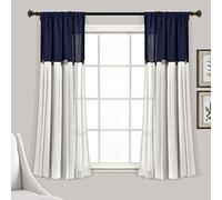 Lush Decor Linen Button Window Curtain Single Panel, Navy & White, 63" L x 40"