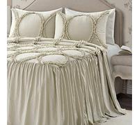Lush Decor Lush Décor Riviera Ruffle Skirt Bedspread Neutral Vintage Chic Farmhouse Style Lightweight 3 Piece Set King, Polyester