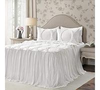Lush Decor Lush Décor Riviera Ruffle Skirt Bedspread White Shabby Chic Farmhouse Style Lightweight 3 Piece Set King, Polyester