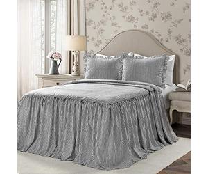 Lush Decor Lush Décor Ticking Stripe Bedspread Black Vintage Chic Farmhouse Style Lightweight 3 Piece Set Full, Polyester