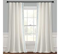 Lush Decor Luxury Modern Flower Linen Like Embroidery Border Window Curtain Panel (Single Panel), 84" L x 52" W, Off-White & Blue