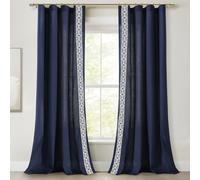 Lush Decor Luxury Modern Square Embroidery Border Window Curtain Panel (Single Panel), 52" W x 84" L, Navy