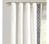 Lush Decor Luxury Modern Square Embroidery Border Window Curtain Panel (Single Panel), 52" W x 84" L, White & Black