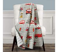 Lush Decor Make A Wish Fire Truck Red & Gray Reversible Print Throw Blanket
