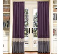 Lush Decor Mia Curtains | Window Panels Drapes Color Block Stripe Set for Living, Dining, Bedroom (Pair), 84” x 54”, Gray/Purple