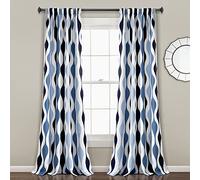 Lush Decor Mid Century Geo Light Filtering Window Curtain Panel Pair, 84" L x 52" W, Blue & Gray
