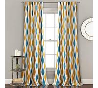 Lush Decor Mid Century Geo Light Filtering Window Curtain Panel Pair, 95" Long x 52" Wide, Turquoise & Orange