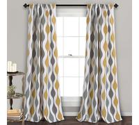 Lush Decor Mid Century Geo Room Darkening Window Curtain Panel Pair, 52" W x 84" L, Gold & Gray