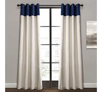 Lush Decor Milo Linen Window Curtain Panel Pair, 84" x 52", Navy & Off-White, Navy
