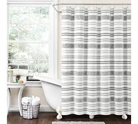 Lush Decor Modern Tufted Stripe Woven Yarn Dyed Eco-Friendly Recycled Cotton Shower Curtain, 72" x 72", Gray