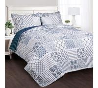 Lush Decor Monique 3-Piece Quilt Set, Full/Queen, Blue, Cotton