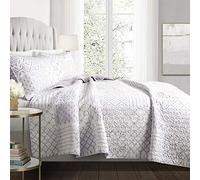Lush Decor Monique 3 Piece Reversible Print Pattern Lavender Quilt Set King