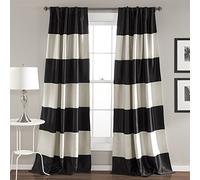 Lush Decor Montego Striped Window Curtains Panel Set for Living, Dining Room, Bedroom (Pair), 84” x 52”, Black