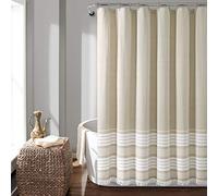 Lush Decor Nantucket Yarn Dyed Cotton Tassel Fringe Shower Curtain, 72" x 72", Taupe, 72" W x 72" L (Pack of 1)