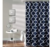 Lush Decor Navy Bathroom Shower Curtain with Bold Trellis Print on Soft Fabric, Washable and Durable, 72" x 72"