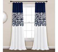Lush Decor Navy Estate Garden Print Curtains Room Darkening Window Panel Set for Living, Dining, Bedroom (Pair), 95” Long x 52” Wide, 95" x 52"