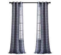 Lush Decor Navy Farmhouse Textured Grommet Sheer Window Curtain Set (84" x 38"), 84" x 38