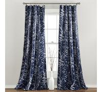 Lush Decor, Navy Forest Curtains Tree Branch Leaf Darkening Window Panel Drapes Set for Living, Dining, Bedroom (Pair), 95" x 52"
