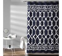 Lush Decor Navy Maze Border Shower Curtain 72X72, 72" x 72"