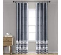 Lush Decor, Navy Nantucket Yarn Dyed Cotton Tassel Fringe Window Curtain Panel Pair, 84" x 40"