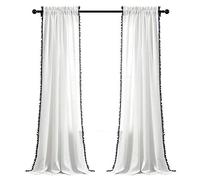 Lush Decor, Navy Pom Curtain | Textured, Solid Color Shabby Chic Style Window Panel for Living, Dining Room, Bedroom (Single), 84” x 50 White, 84" x 50"