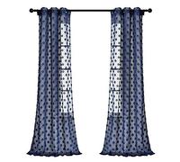 Lush Decor Navy Textured Dot Grommet Sheer Window Curtain Panel Pair (84" x 38"), 84" x 38