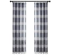 Lush Decor, Navy Tucker Stripe Yarn Dyed Cotton Knotted Tassel Window Curtain Panel Pair, 84" x 40"