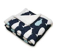 Lush Decor, Navy Whale Throw | Ocean Animal Print Fuzzy Reversible Sherpa Blanket-60” x 50, 60" x 50"
