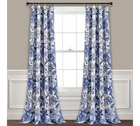 Lush Decor Navy White Sydney Curtains | Floral Garden Room Darkening Window Panel Set for Living, Dining, Bedroom (Pair), 84” Long x 52” Wide, L