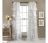 Lush Decor Nerina Curtain Sheer Ruffled Textured Window Panel for Living, Dining Room, Bedroom (Single), 84 by 54-Inch, White
