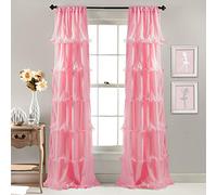 Lush Decor Nerina Sheer Ruffled Textured Pink Window Panel for Living, Dining Room, Bedroom (Single Curtain), 84 by 54-Inch