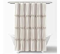 Lush Decor, Neutral Darla Shower Curtain-Ruched Floral Vintage Chic, Farmhouse Style Design, 72 x 72