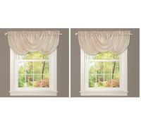 Lush Decor Neutral Lucia Valance Draped Soft Brushed Fabric, Window Kitchen Curtain (Single), 18” Long x 42” Wide (Pack of 2)