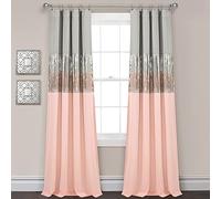 Lush Decor Night Sky 100% Blackout Lined Window Curtain Panel, Single, 42" W x 84" L, Gray & Blush - Sparkle Sequins & Color Block - Modern Glam Decor - Blackout Curtains For Bedroom & Living Room
