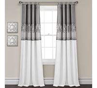 Lush Decor Night Sky 100% Blackout Lined Window Curtain Panel, Single, 42" W x 84" L, Gray & White - Sparkle Sequins & Color Block - Modern Glam Decor - Blackout Curtains For Bedroom & Living Room