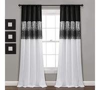 Lush Decor Night Sky Window Curtain Panel, Single, 42" W x 108" L, Black & White - Sequin Curtains - Sparkle & Color Block Design - Modern Glam Decor - Extra Long Curtains For Bedroom & Living Room