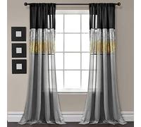 Lush Decor Night Sky Window Curtain Panel, Single, 42" W x 95" L, Black & Gray- Sequin Curtains - Sparkle & Color Block Design - Modern Glam Decor - Long Curtains For Bedroom & Living Room